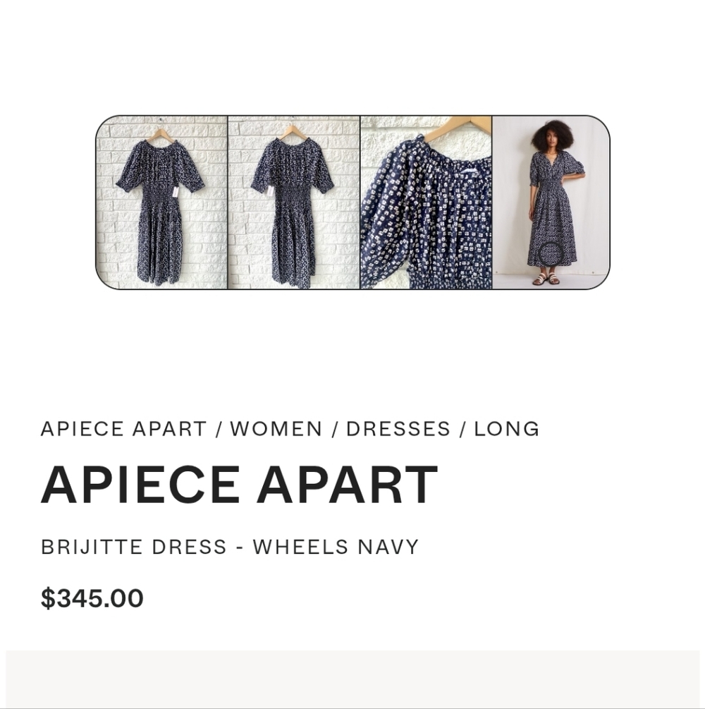 Apiece Apart Brijette Midi Dress In Wheels Navy Organic Cotton Size XS - Picture 3 of 6